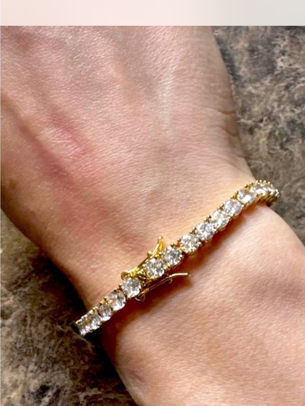 18k Gold Tennis Bracelet with Clear Stones
